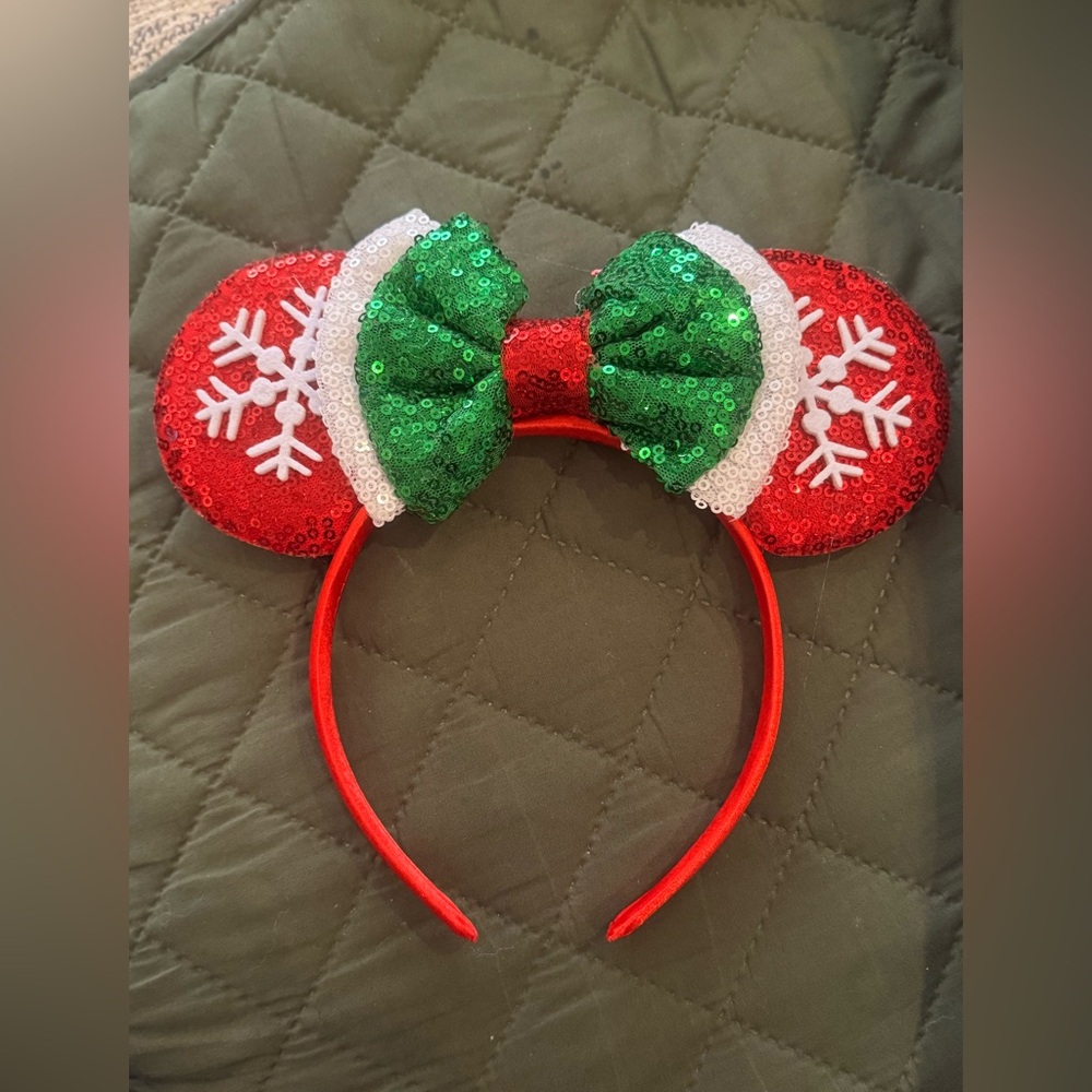 Mickey Ears Festive Red and Green Sequin Headband